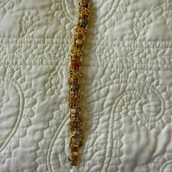 victorian chunky  renaissance revival golden hearts cab bracelet - Picture 4 of 5